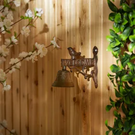 Vintage Cast Iron Bird Welcome Sign with Door Bell - Rustic