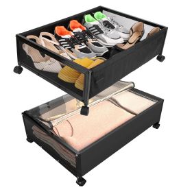 2Pcs Under Bed Storage Containers with 360 rotatable Wheels. Dustproof Cover Under Bed Drawer with Clear Window Bedroom Storage Organizer