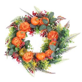 17.71IN Autumn Wreath with Pumpkin Mixed Leaves Berries Flowers Fall Decoration