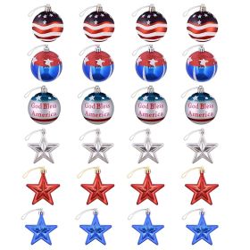 24Pcs Set Hanging Ornaments Ball Star Patriotic Festival Party Decor Independence Day 4th of July Christmas Tree