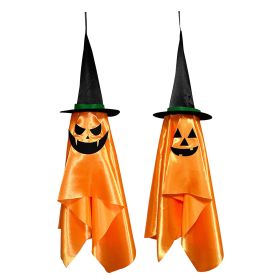 2 Pack Hanging Ghosts with Wizard Hat Snicker Scary Face Hallowee