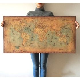 Vintage Poster World Map For Office or Home,  71x36cm/27.95x14.17in