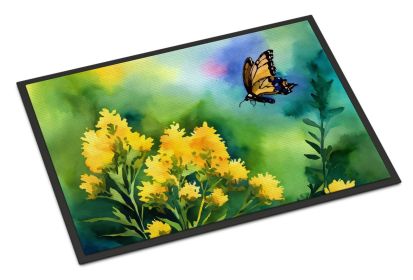 Kentucky Goldenrod in Watercolor Doormat Front Door Mat Indoor Outdoor Rugs for Entryway, Non Slip Washable Low Pile, 24H X 36W