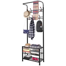 Metal Entryway Hall Tree w/ 3-Tier Shoe Bench