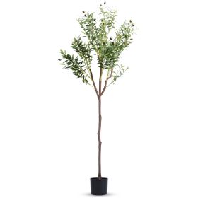5.9FT Artificial Olive Tree with Lush Olive Branches and Black Planter Pot