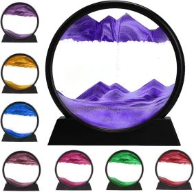 3D Dynamic Sand Art Liquid Motion, Moving Sand Art. Round Glass 3D Deep Sea Sandscape In Motion (Color: Purple)