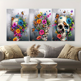 3 Pieces Skull Art Canvas Painting - Framed Contemporary Abstract Minimalist Artwork (Option: 12x8inch)