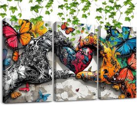 Framed 3pcs Graffiti Holding Hands, Love Heart Canvas (Option: 12x8inch)