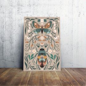 1pcs Modern Classic Wood Frame Canvas Wall Decor With Plant Flower & Butterfly Print (Option: 12x8inch)