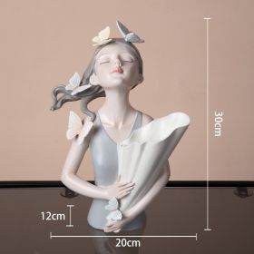 Modern Decorative Flower Vase, Butterfly Girl Sculptures (Color: Grey)