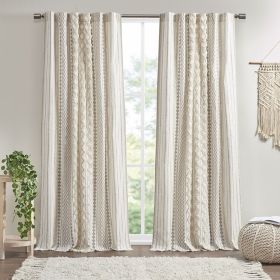 Cotton Printed Curtain Panel with Chenille Stripe and Lining (Only 1 Pc Panel) 50"W x 84"L (Color: as Pic)