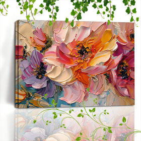 1pc Vibrant Floral Canvas Art With Wooden Frame - Textured Pastel Flowers, Abstract Blossom Arrangement (Option: 12x8in)